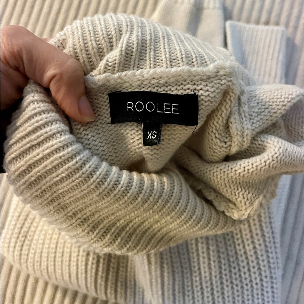 ROOLEE Chunky knit Cream Oatmeal Neutral Turtleneck Long Sleeve Sweater size XS - Picture 2 of 7